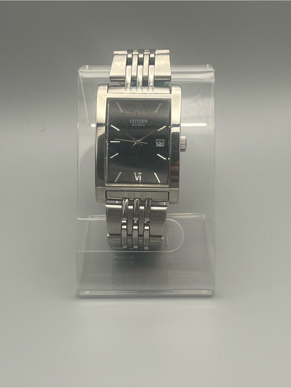 Citizen Silver Stainless Steel Watch with Black Dial
